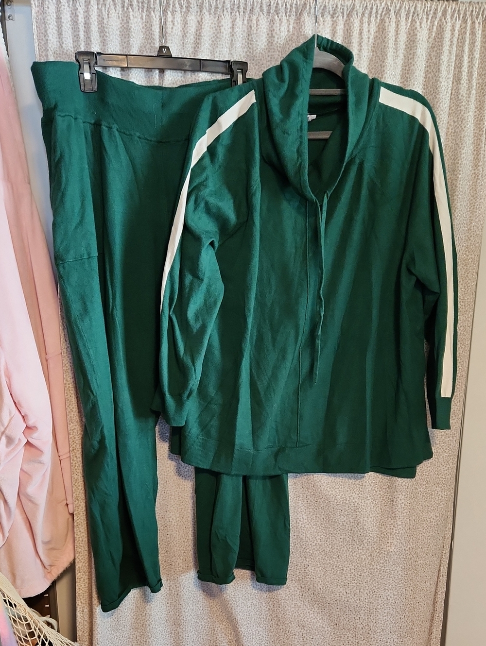 Lane Bryant Emerald Green Track Jogger Set with White Stripes